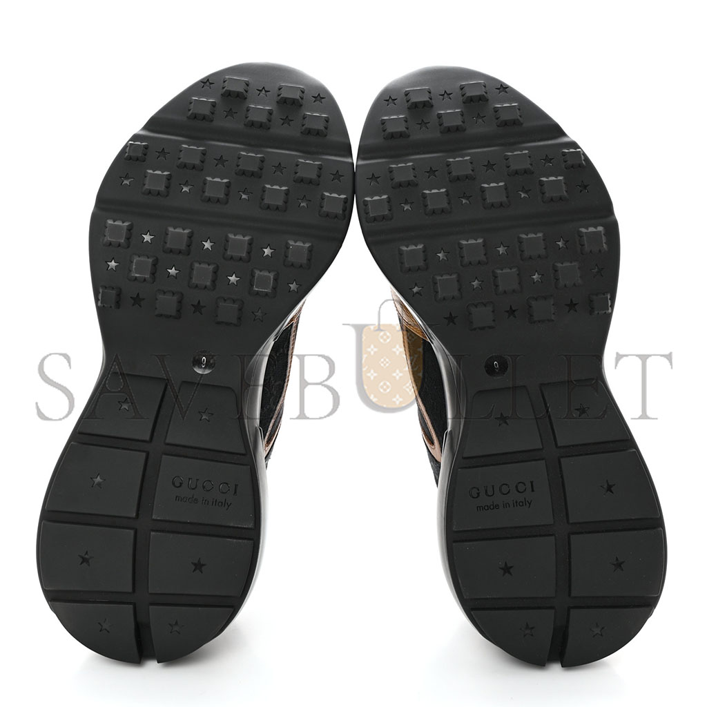 G*u*i men’s rhyton maxi gg black canvas beige leather sneakers 725932